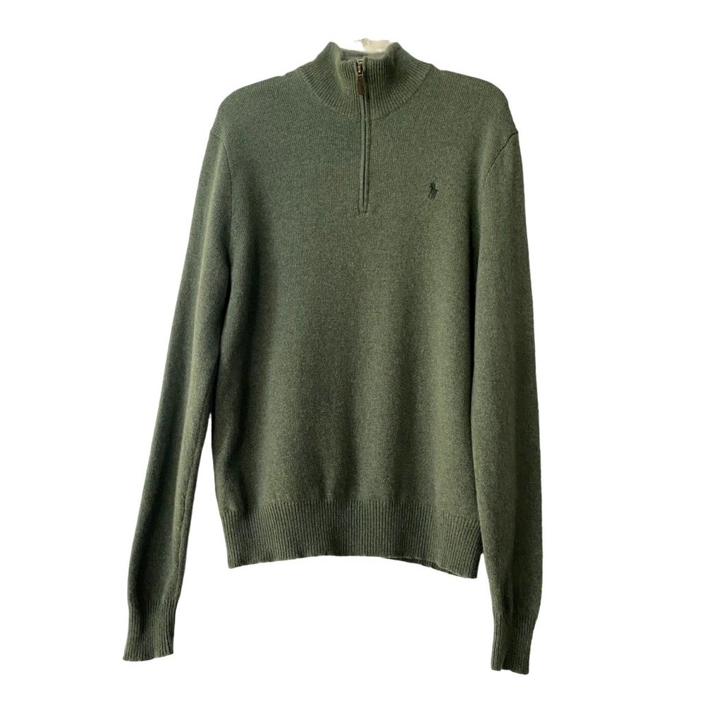 Polo by Ralph Lauren Men's Green Quarter Zip Wool Sweater Size Medium